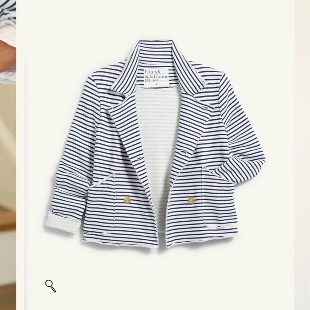 Frank & Eileen Blue and White Striped Mini Belfast cropped peacoat